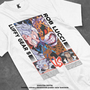 remera de luffy gear 5 vs rob lucci